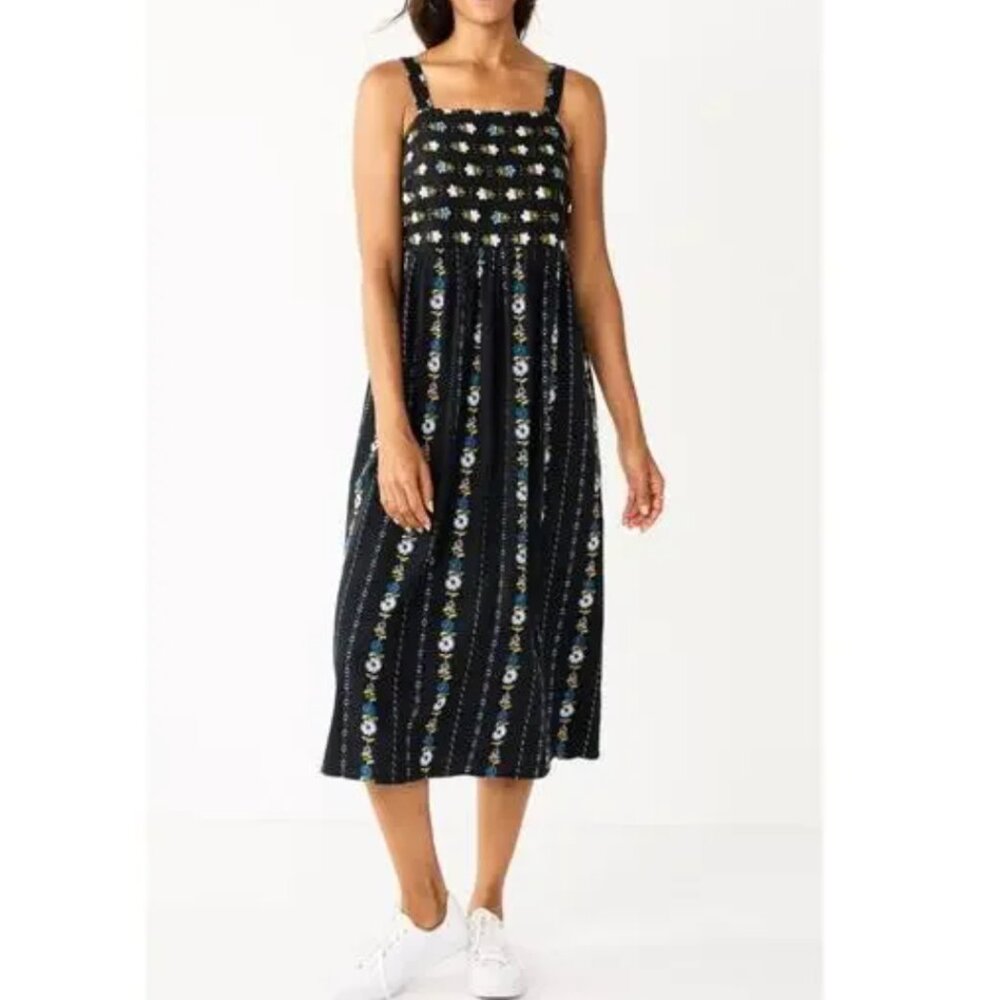 Sonoma Hippie Festival Floral Black Tank Maxi Dress XL